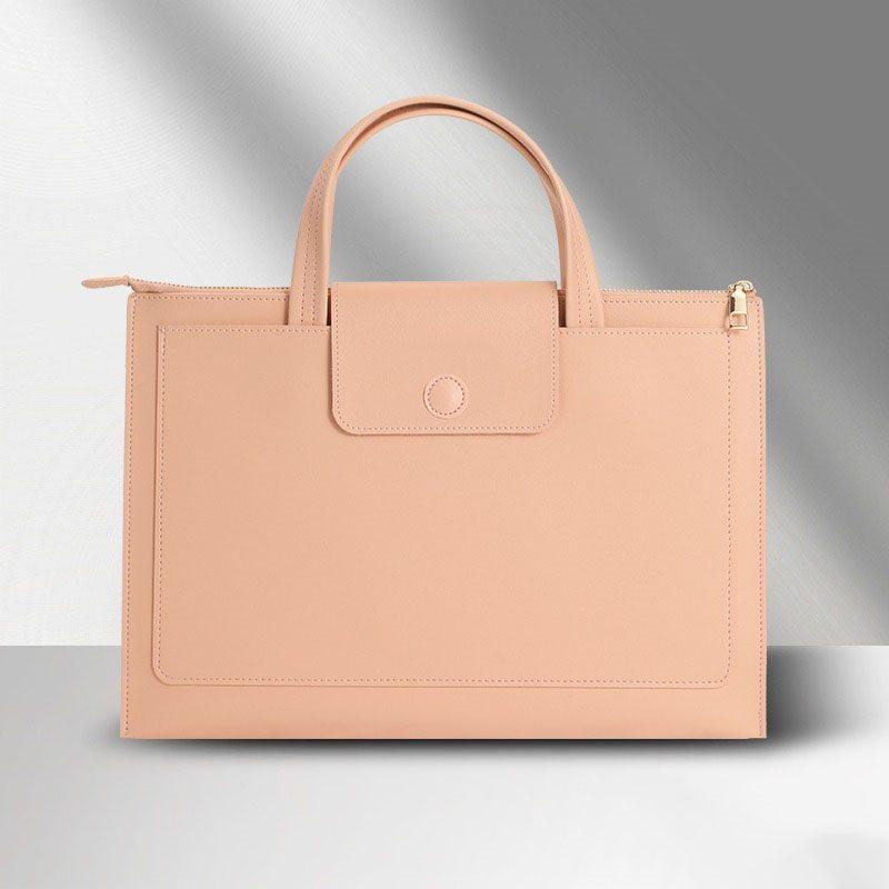 

1pcs Customized leather file bag with large capacity, thick hand-held zipper, simple laptop bag, storage and data bag