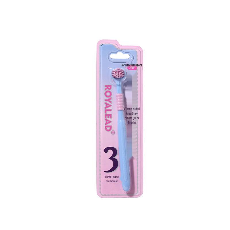 Adult Three-Sided Colorful Toothbrush - Full Coverage Soft Bristles синий
