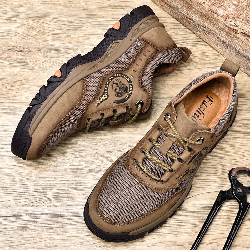 New Outdoor Men Hiking Shoes Tourist Trekking Sneakers Mountain Climbing Walking Shoes Man Genuine Leather Non-Slip Casual Shoes