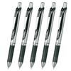 Pentel Energel Gel Ink Ballpoint Knock Silver 5 Pens Pen, Type, 0.4mm, Barrel, XBLN74-A, Black,