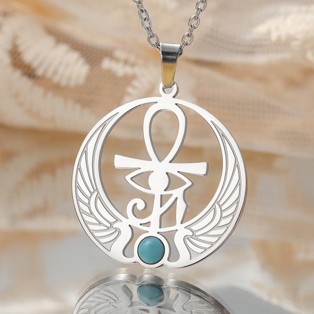 

LIKGREAT Ankh Cross Eye of Horus Necklace for Women Men Stainless Steel Wings of Isis Pendant Talisman Jewelry Gifts