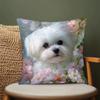 1pc Traditional Maltese Dog Print Throw Pillow Cover, 100% Polyester, Machine Washable, Zipper Closure, Decorative Pillow Cover for Sofa, Bed, Couch, 