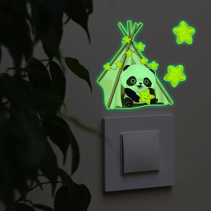 

Светящаяся в темноте наклейка на выключатель в виде панды, шара, звезды, наклейка на выключатель в спальне, гостиной, декоративная самоклеящаяся наклейка на стену 1pcs