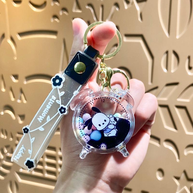 LinaBell Cherry Blossom Acrylic Heart Keychain with Flowing Sand Pendant