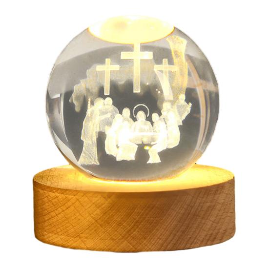 3D Hands Prayer Faux Crystal Ball with Wooden Base Clear Engraved Prayer Hand Ball Night Light Religious Christian Gifts for Women Men