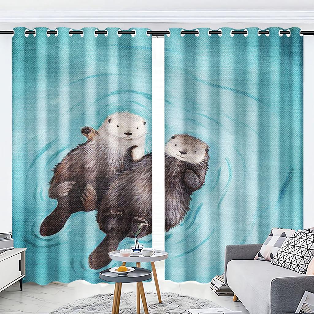 Otter, Animal Anime Printed Curtains For Living Room Home Decor  Blackout Curtains Bedroom Drapes Cartoon Christmas