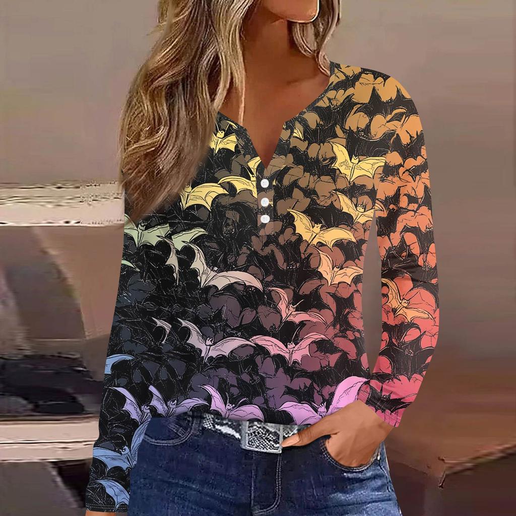 Women's T Shirt Tee Button Long Sleeve Daily Weekend Fashion Basic V- Neck Regular Top