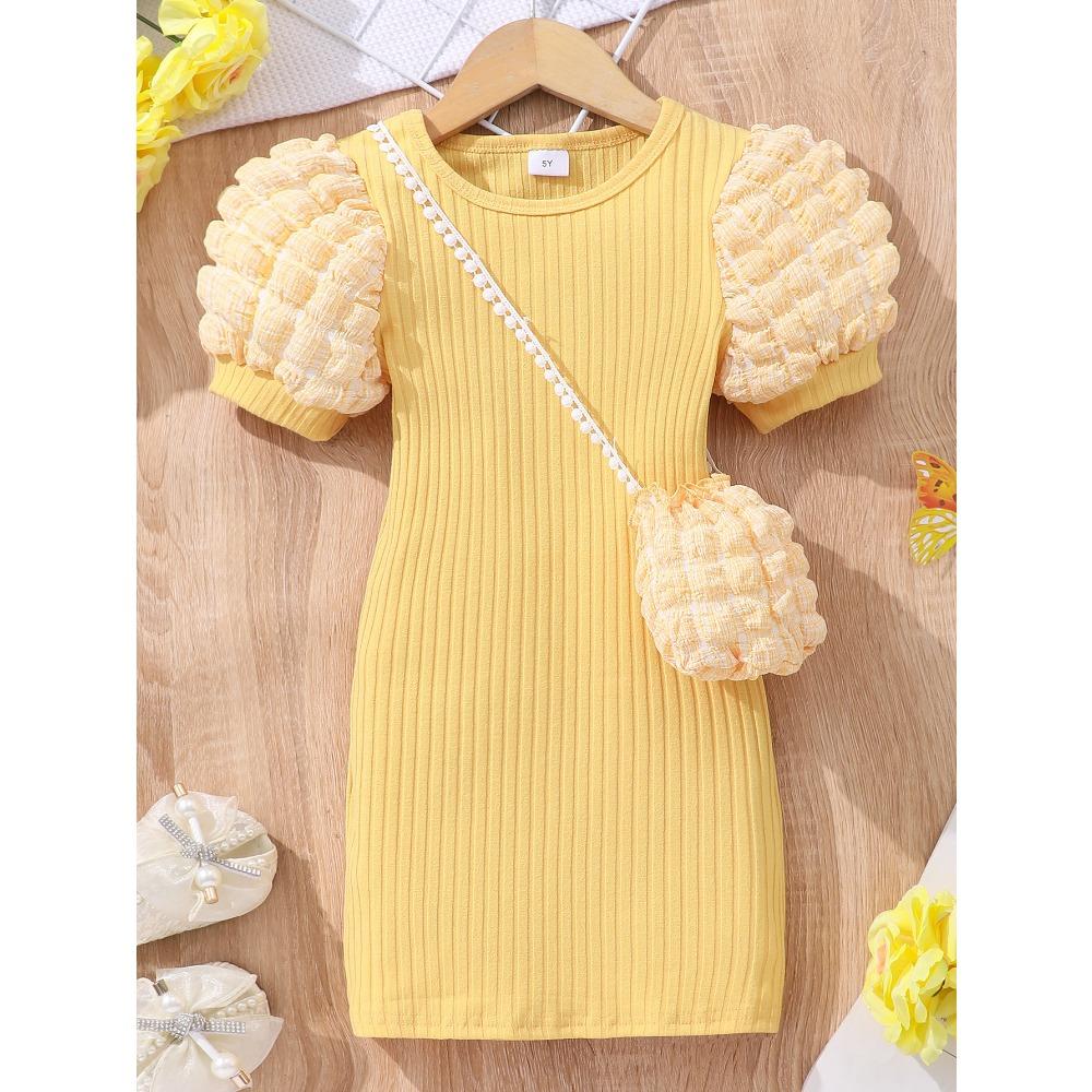 

Детское платье-футболка Bubble с короткими рукавами и круглым вырезом, однотонное платье для девочек 3-8 лет 8Y жёлтый