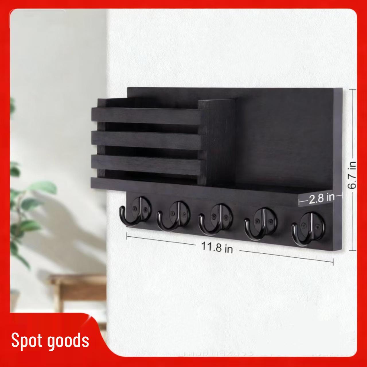 In-Stock Wooden Wall-Mounted Key Rack & Mail Organizer Shelf