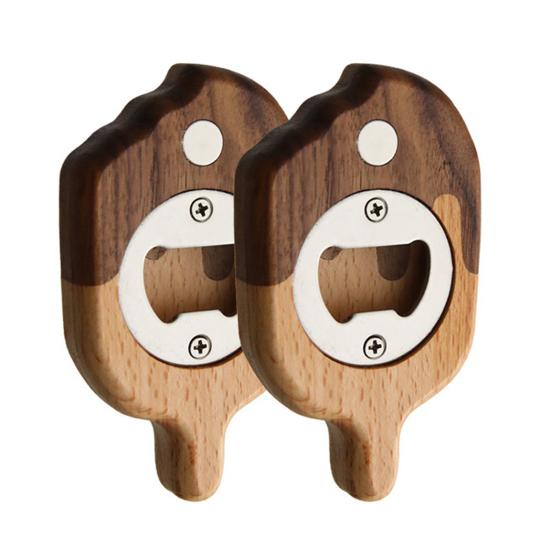 1/2Pcs Ice Cream Bottle Opener Refrigerator Magnet Wooden Fridge Magnet Bottle Opening Tool Home Office Kitchen Decoration