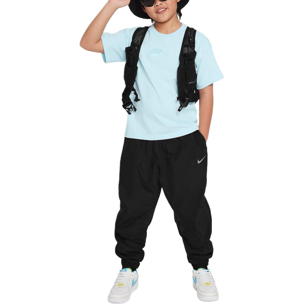 Nike Sportswear Solid Color Printed Logo Round Neck Short Sleeve Kids Tops Glacier-Blue FN9668-474