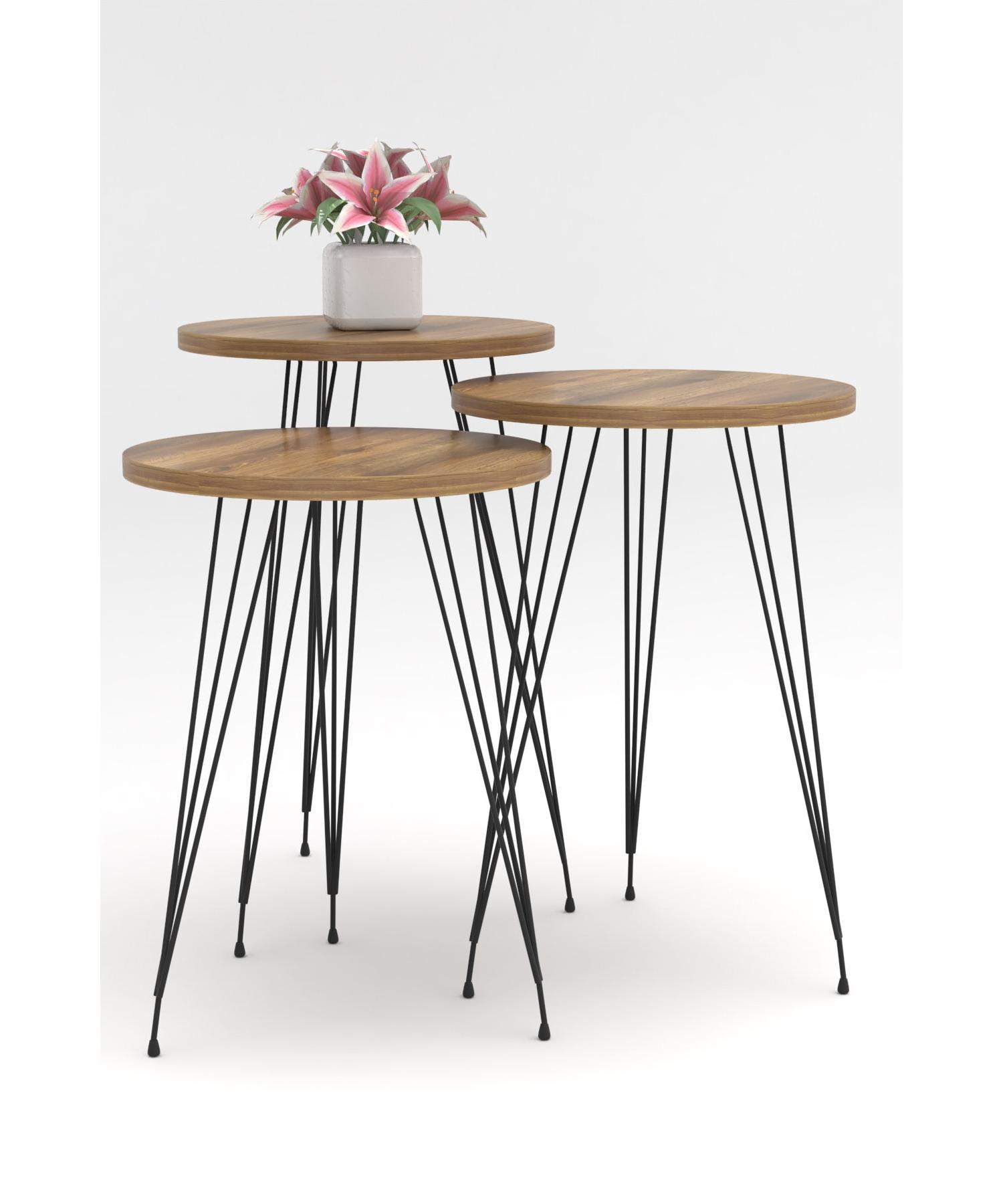 

Walnut Pattern Metal Leg Nesting Table
