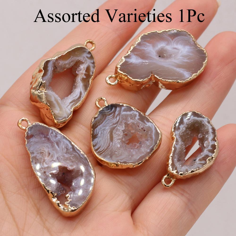 

1 шт., подвеска из натурального камня, богемский друзовый агат, подвески для самостоятельного изготовления женских и мужских ожерелий, аксессуаров или креативных украшений на Хэллоуин, Рождество 1Pc/15x25-20x30mm
