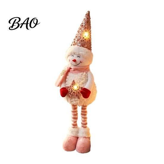 Festive Party Supplies Christmas Plush Snowman with Extendable Legs, Sequins Hat Holding Star Dolls Doll, Standing Long Legs Xmas Decoration