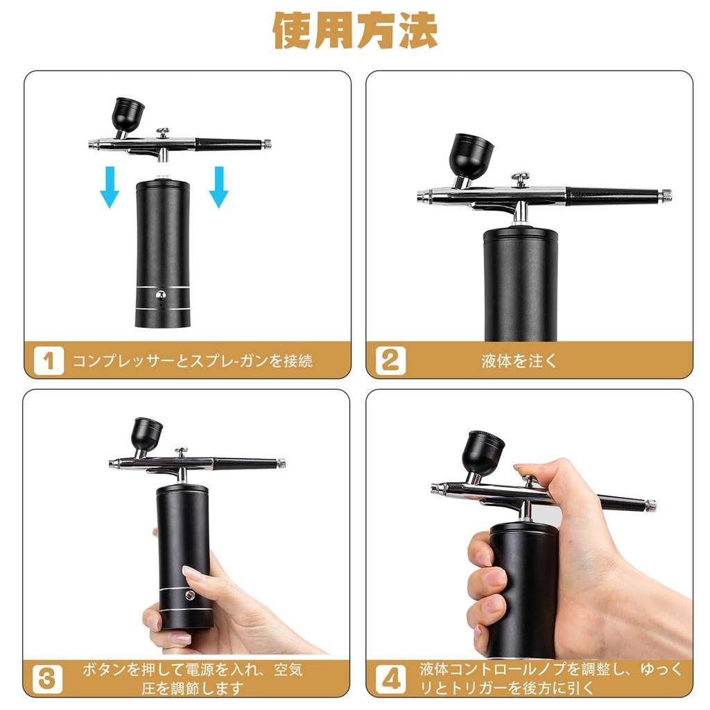 SUOKOMR USB Rechargeable Delta Compact and Airbrush Set with Airbrush Compressor and Dual Action Rechargeable Airbrush for Model and Includes Japanese