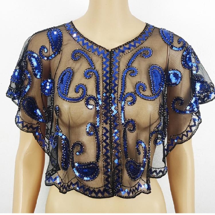 Short Mesh Shawl For Formal Clothes Feature Secure Sequins Detail Soft Polyester Cover Up Easy To Fold And Carry