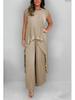 2025 Euro-America Style Solid Raglan Sleeve Top & Ruched Straight-Leg Pants Set