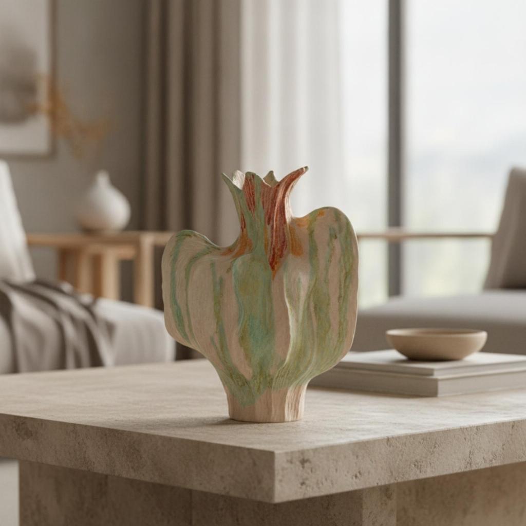Organic Silhouette Flower Vase Asymmetrical Hand-Painted Textured