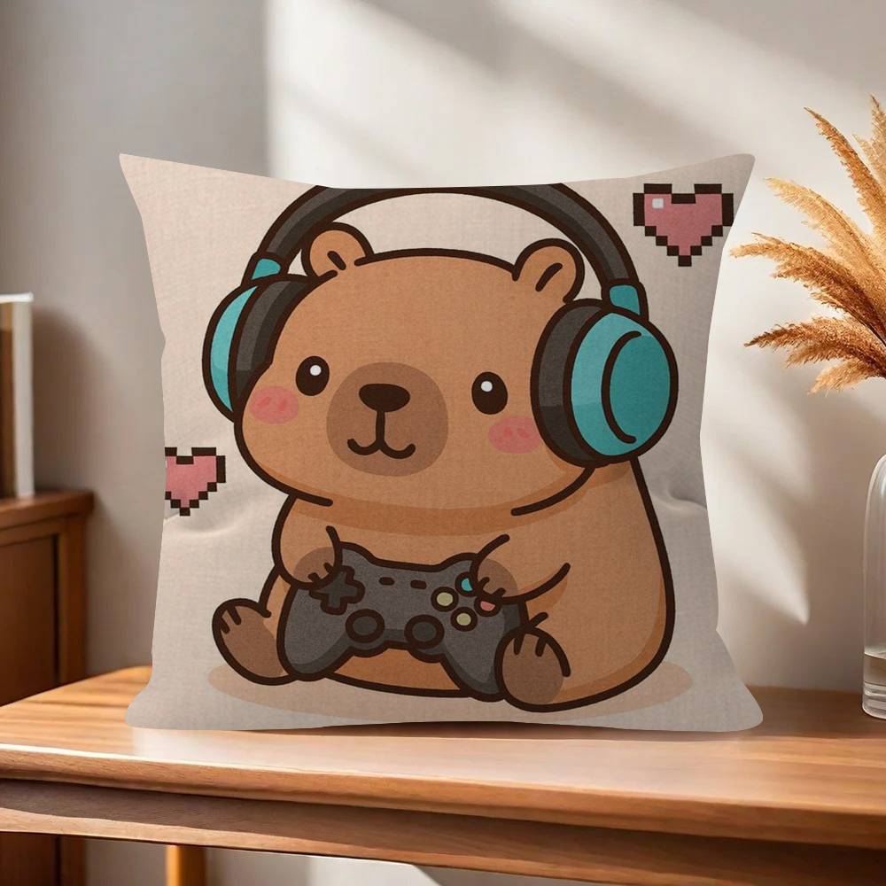 Anime CCapybara Cartoon Cute Pillow Covers Cartoon Sofa Decorative Home Doublesided Printing Short Plush Cute Cushion Cover