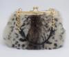 Fosrion Echte Kaninchenfell-Verschluss Handtasche für Damen, Klein, 2-Wege, Tierprint, mit Schultergurt (Braunes Kamm-Muster)