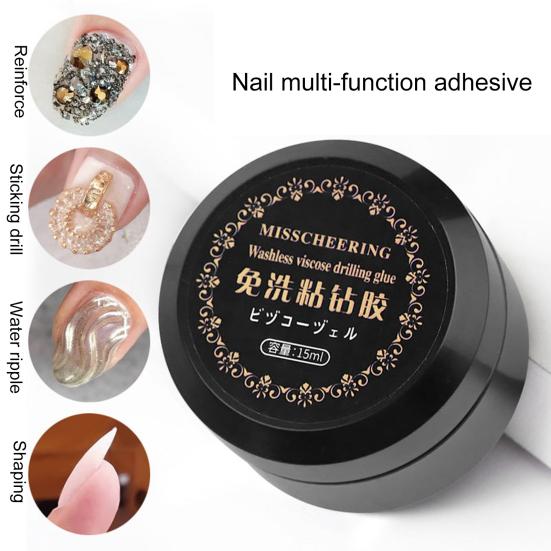 Yousheng 15ml Nail Art Glue Safe Ingredient Quick Dry Long-Lasting Effect No Stimulation Wide Application Paste Jewelry Wipe Free 4-in-1 Nail
