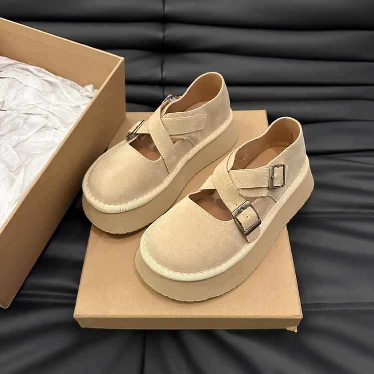 Retro French versatile thick-soled shallow-mouth single shoes women's 2025 new summer skirt round head height Mary Jane shoes