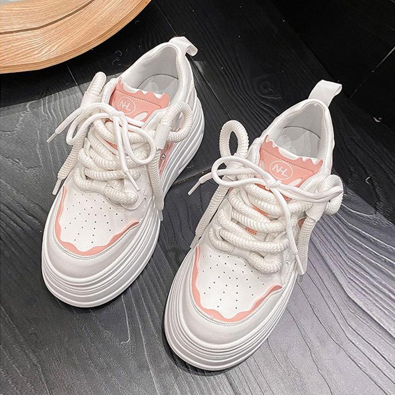 Women's autumn new casual inner height increase premium ins super pink platform muffin board shoes