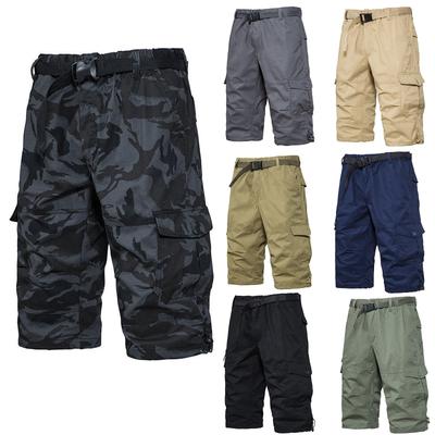 Men's Summer Cotton Thin Overalls Men's Three-quarter Pants Loose Straight Pants Trendy Wear-resistant Seven-point Breeches