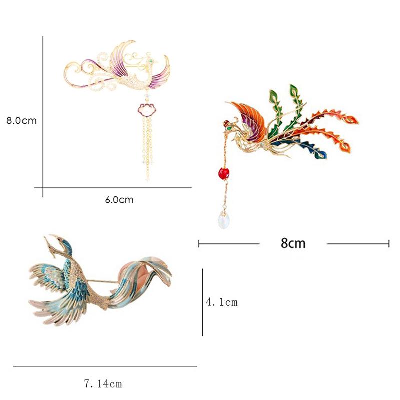 Chinese Style Phoenix Enamel Brooches Vintage Gradient Tassel Phoenix Corsage Versatile Shiny Pins Clothing Accessories Gifts