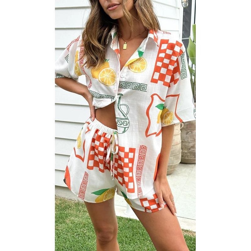 1116 spring and summer European and American fashion women's clothing printed loose shorts short-sleeved shirts cartoon POD fixed
