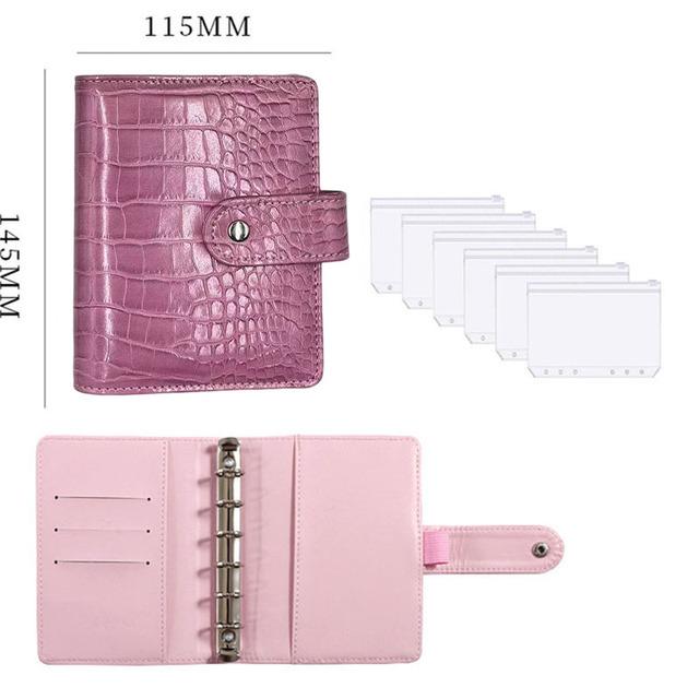 A7 Crocodile Pattern Leather Budget Binder Notebook Cash Envelopes System Set Binder Pockets Money Budget Saving Bill Organizer