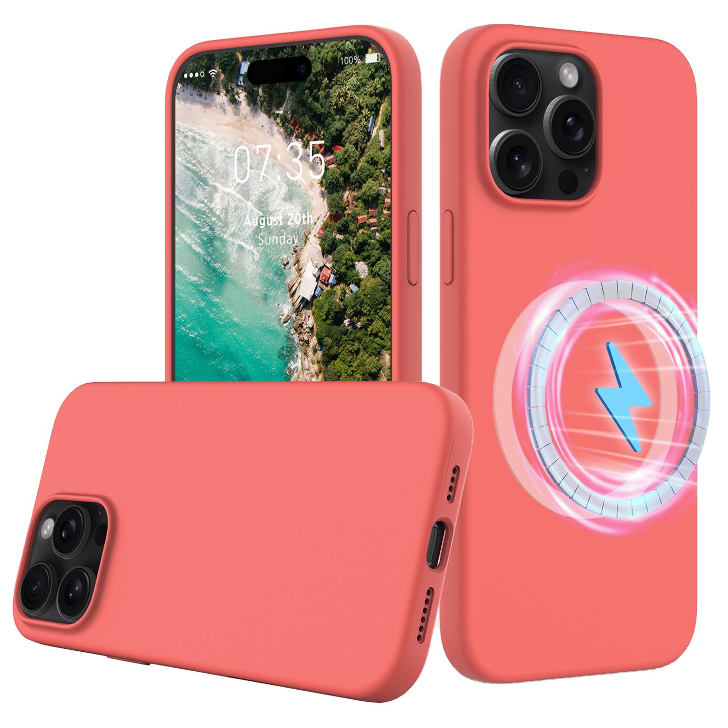 

Для iPhone 16 Pro Магнитный чехол Противоударный Жидкий силиконовый чехол для телефона Hot Pink