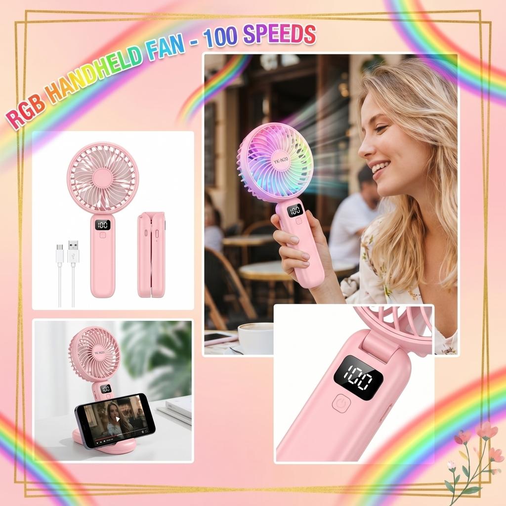 Portable Handheld Fan with Digital Display Rechargeable Battery USB Charging Adjustable Speed Small Outdoor Personal Fan for Travel and Office Use