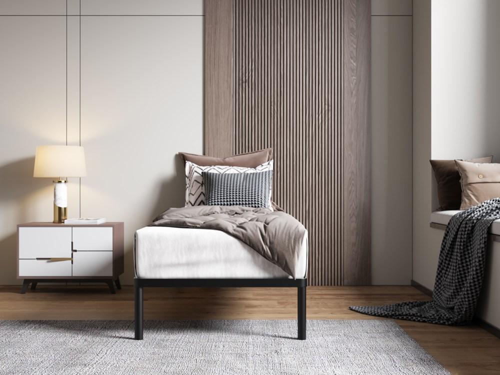 Bed Frame Bed Alu 80X200 Metal Wooden Slats Modern Black