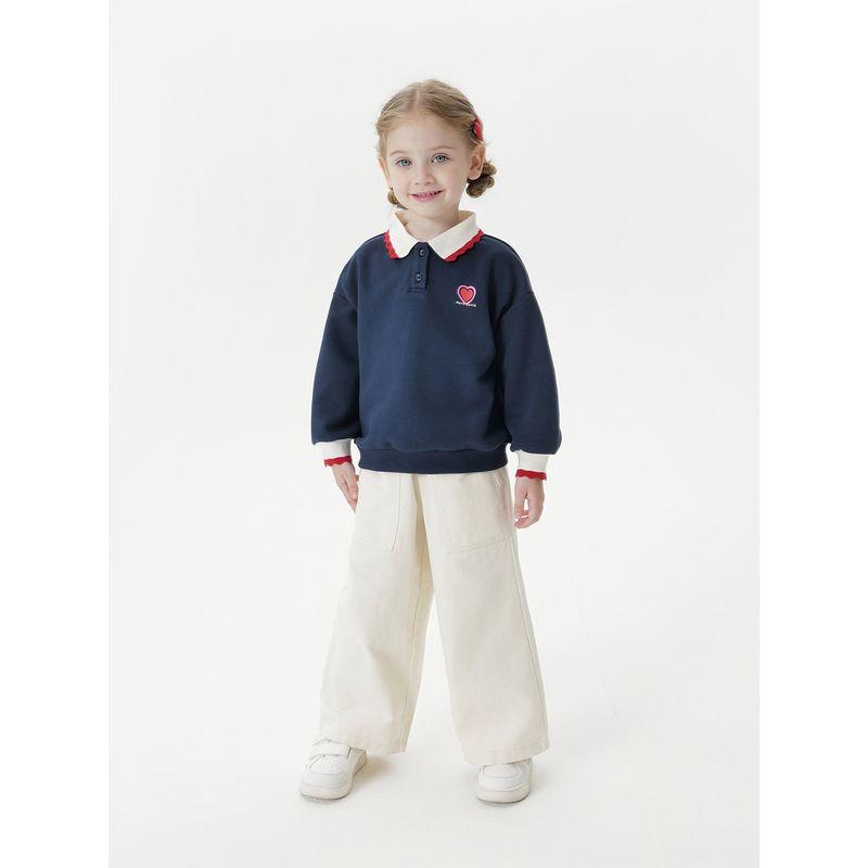 Mark Jenny Girls' Heart-Shaped Polo Collar Soft Sweatshirt Baby Pullover 2026 Spring New Style 551179