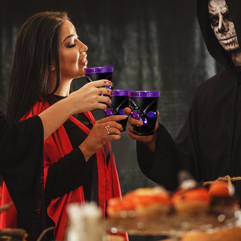 3Pcs LED Light Halloween Drinking Cup Skull Glowing Wine Water Cup for Halloween Party Decoration Home Bar Supplies Horror Props