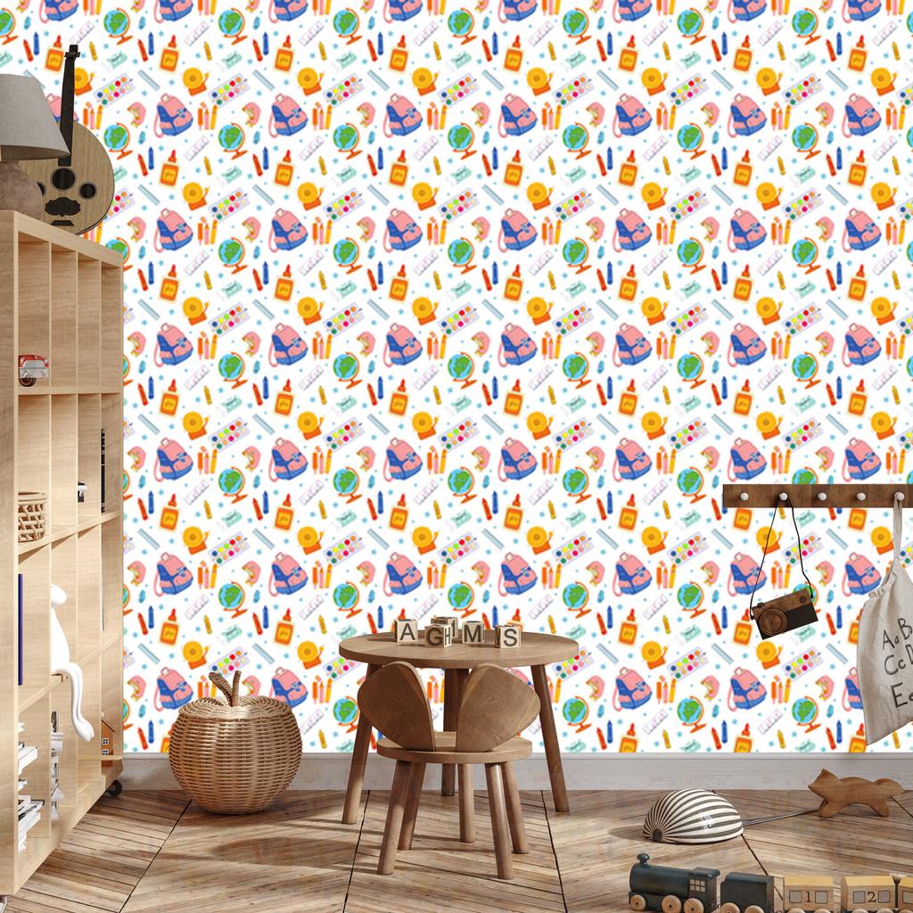 Back to School Wallpaper White, Cream, Coral and Peach 50x1000