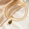 Stainless Steel Natural Tiger'S Eye Water Drop Pendant Necklace Female 2857