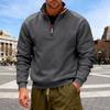 Men's Solid-color Casual Fleece Hoodie, Men's Loose Stand-up Collar Semi-zipper Casual Sport Pullover Hoodie