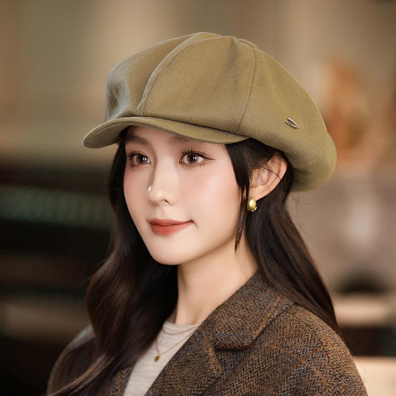 Hats for Women In Autumn and Winter British Retro Windproof Warm Beret Outdoor Casual Painter Hat Big Head Circumference Octagonal Hat New