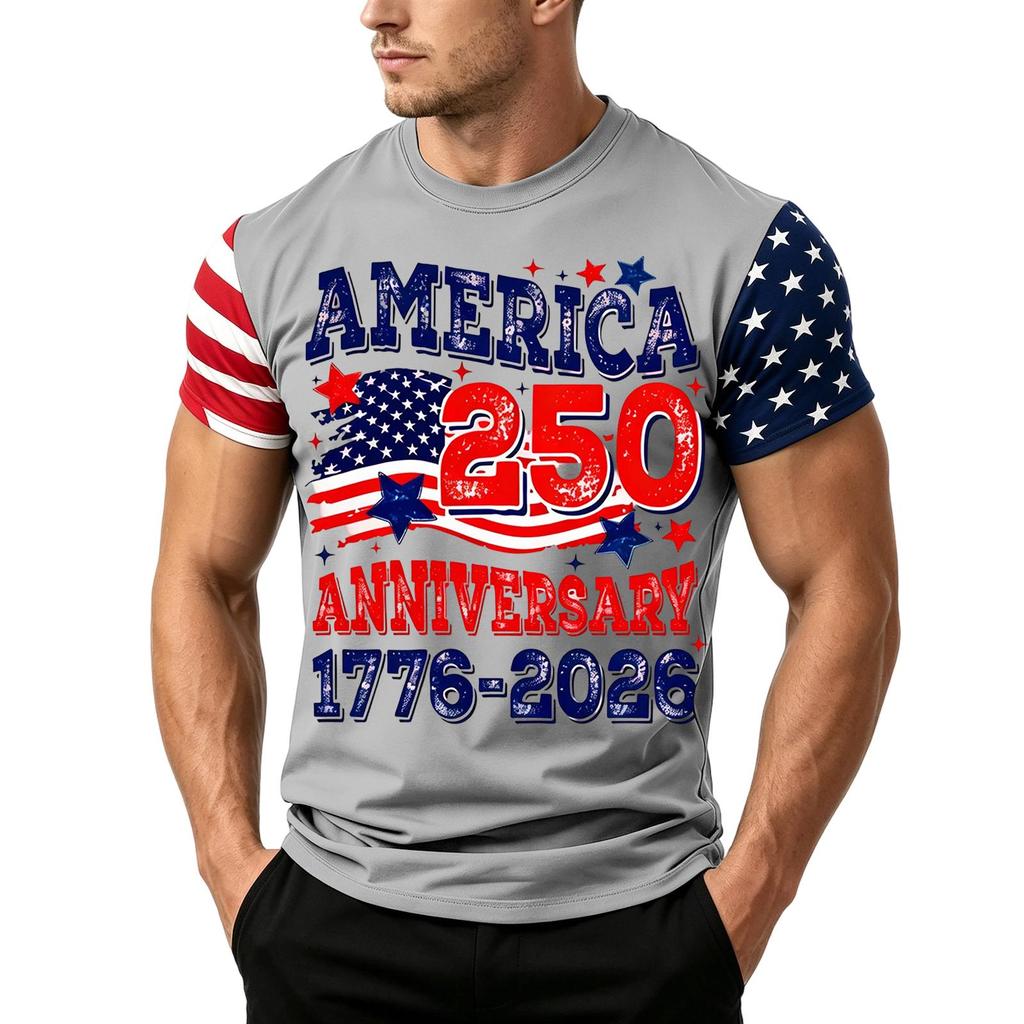 Men's Independence Day Flag Print Short Sleeve T-Shirt, Loose Casual Daily Summer Tops