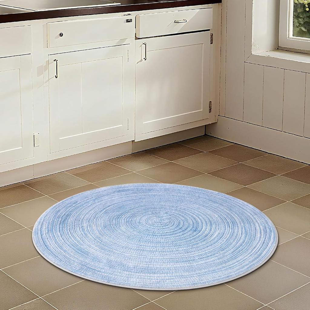 Tappeto Rotondo Blu Morbido – Tappeto d'Ingresso a Pelo Corto Antiscivolo per Cucina, Bagno e Cameretta