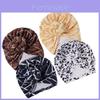 Polyester Leopard Print Headscarf With Embellished Flower Decoration For Women Summer And Winter Wear