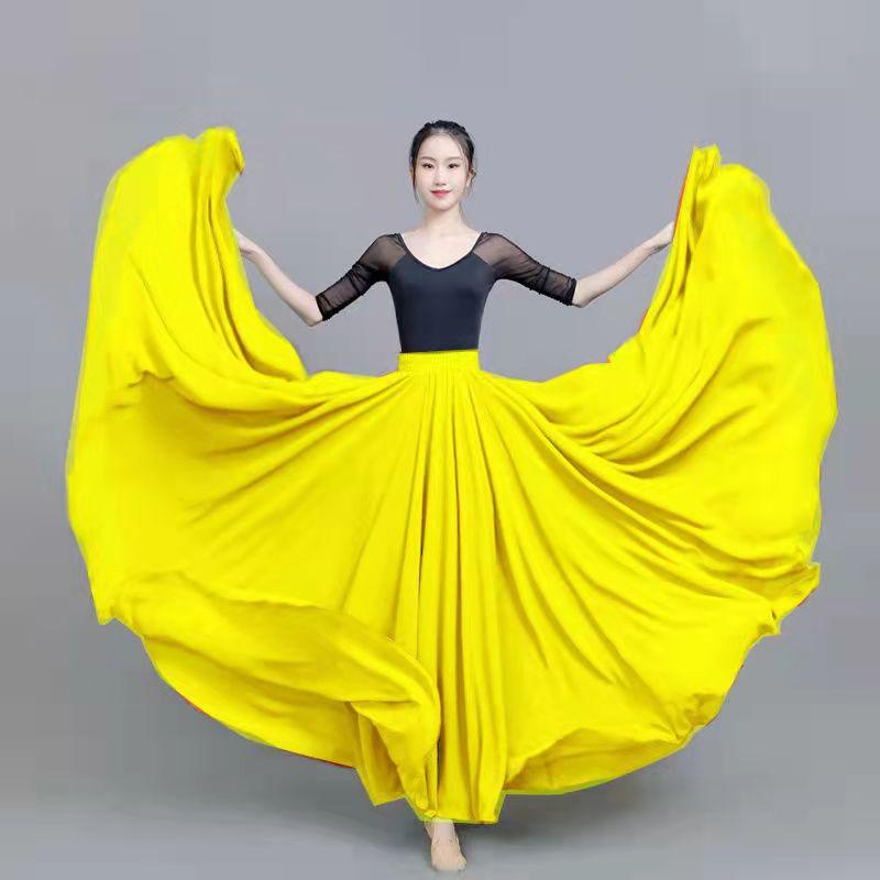 720 Degree Chiffon Skirt Women Long Skirt Dancers Practice Wear Solid Colour Ballet Gypsy Professional Stage Dance Dresses