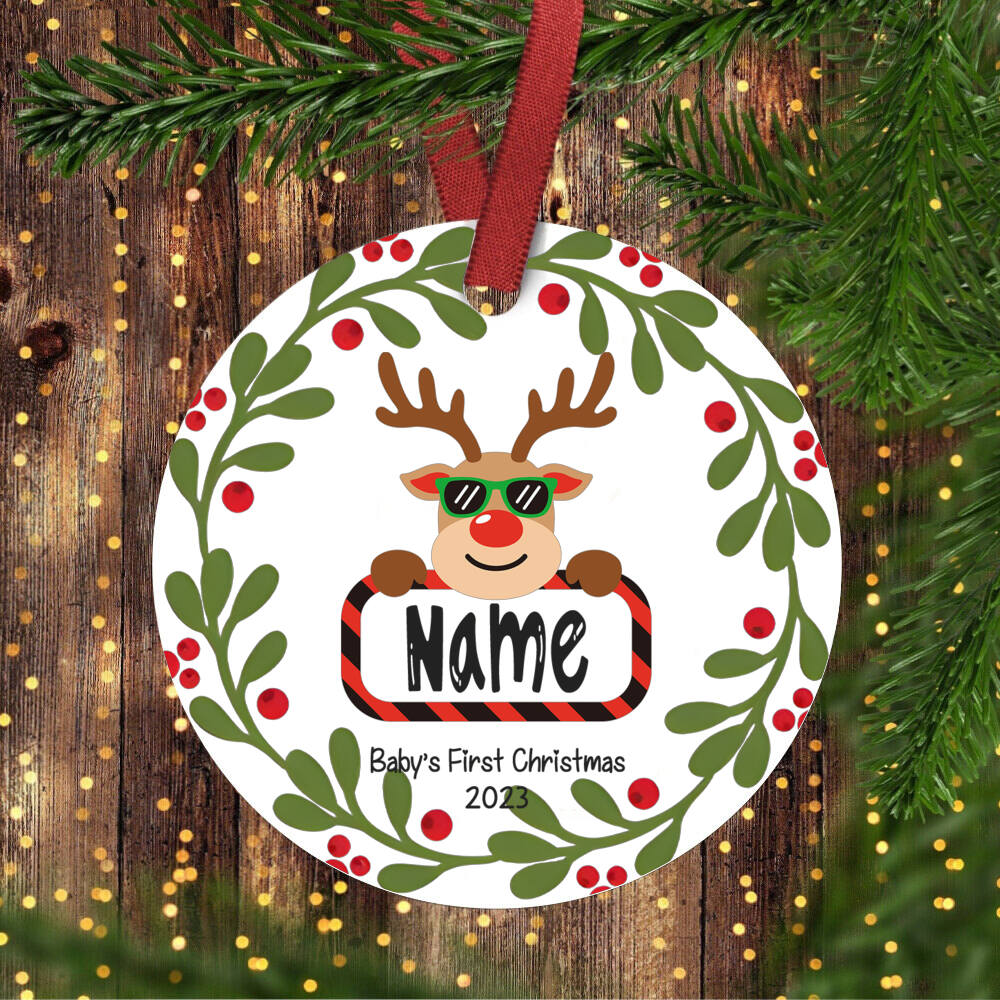 

Personalized Christmas Reindeer Wreath Enamel Ornament for Baby with Name Babys First Christmas Enamel Ornament 2024 Gift