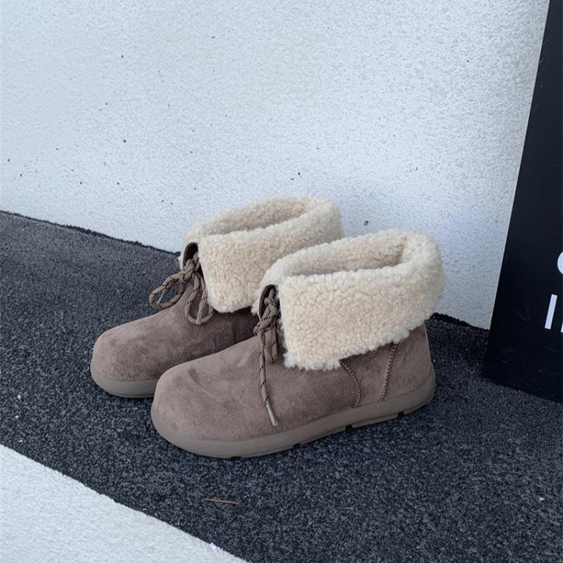 Sheepskin version! Small thick-soled snow boots women's boots autumn and winter fluffy boots thermal velvet cotton shoes Boken short boots