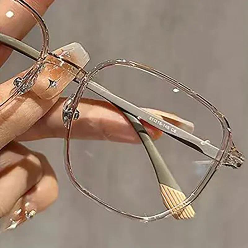New Anti Blue Light HD Glasses Large Frame Metal Reading Glasses Luxury Unisex Eyeglasses for Men Women