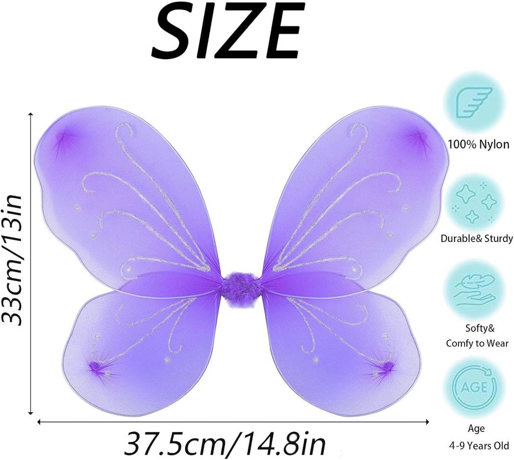 1pcs Fairy Butterfly Wings for Girls Sparkly Princess Angel Wings Fairy Butterfly Dress up Glitter Decor Cosplay Birthday Party