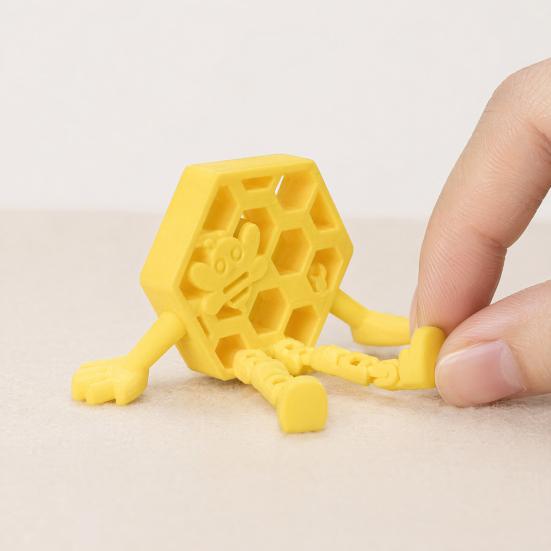 3D Printed Honeycomb Bee Ornament, with Flexible Leg Joint Design, Durable PLA Articulated Toy, No Assembly Needed Toy for Kids Bee Lovers