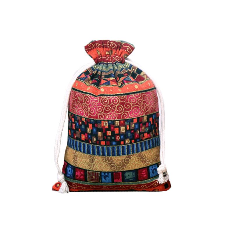1/10PCS Ethnic Style for Weddings Christmas Stripe Buddhist Beads Sorting Bag Drawstring Pocket Bag Bohemian Jewelry Bag Cotton